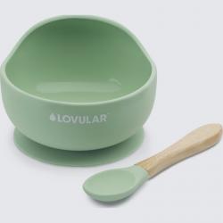 Набор детской посуды LOVULAR (Ловулар) Умная, силиконовая тарелка и ложка, мята